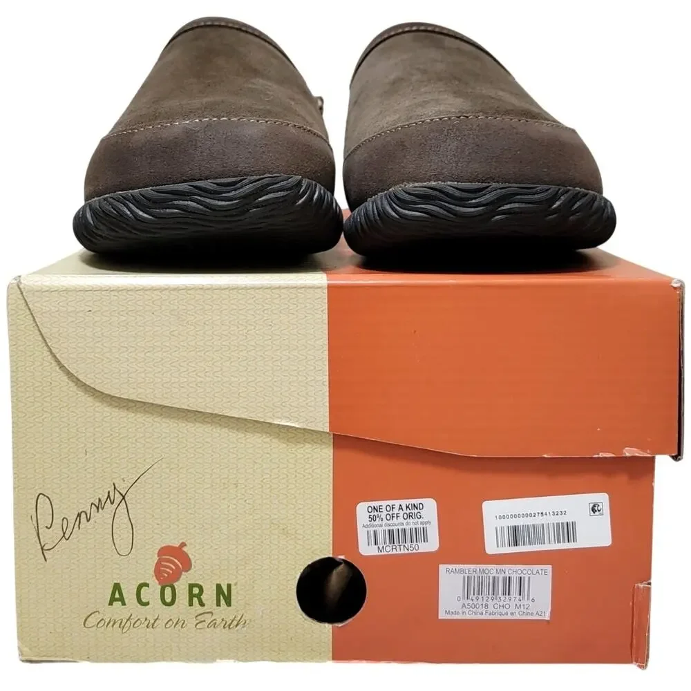Acorn Men Rambler Moc Toe Shearling Lined Slippers Size US 12 Chocolate Brown